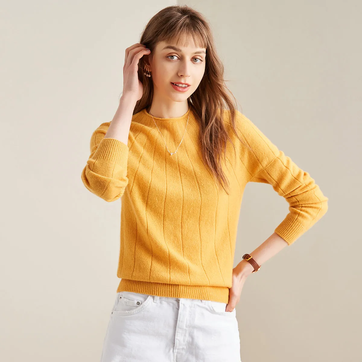 100% Cashmere Ribbed Knit Pullover Sweater