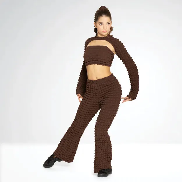 1st Position Three-Piece Textured Crop Top Bell Sleeve and Matching Trousers