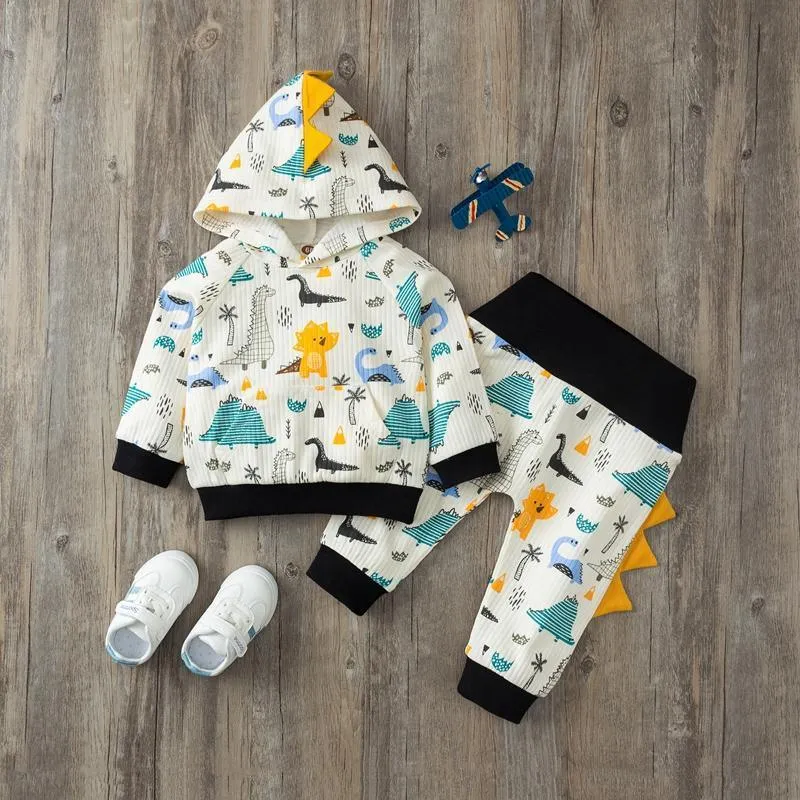 2-piece Dinosaur Printed Hooded Coat & Pants for Baby Boy