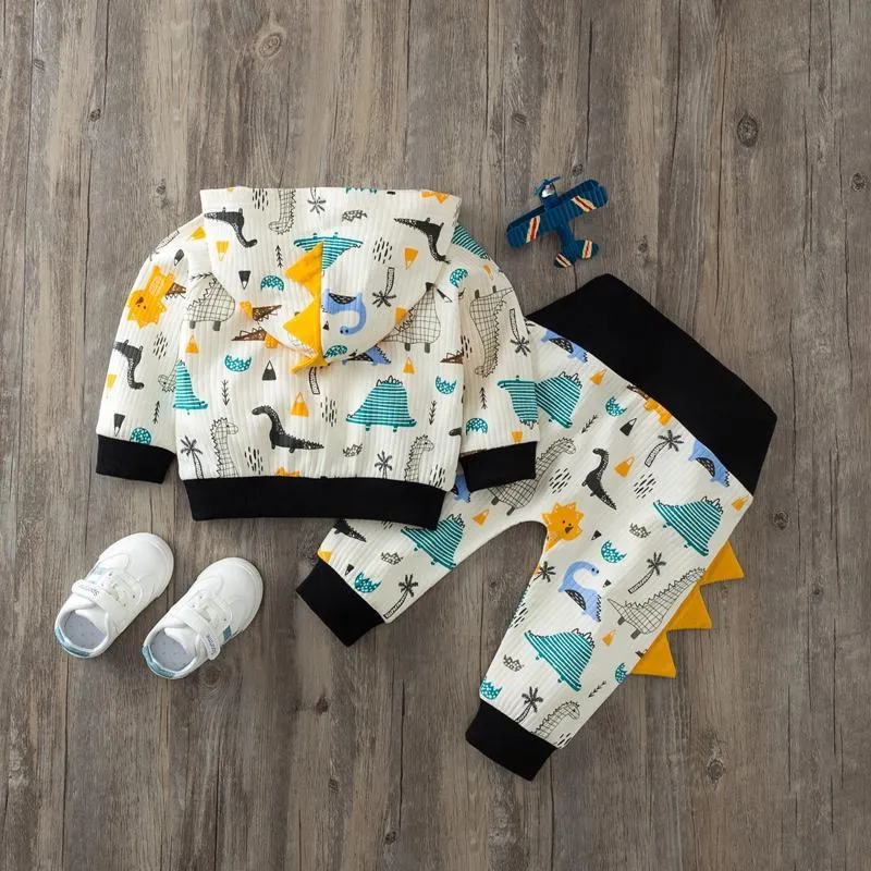 2-piece Dinosaur Printed Hooded Coat & Pants for Baby Boy