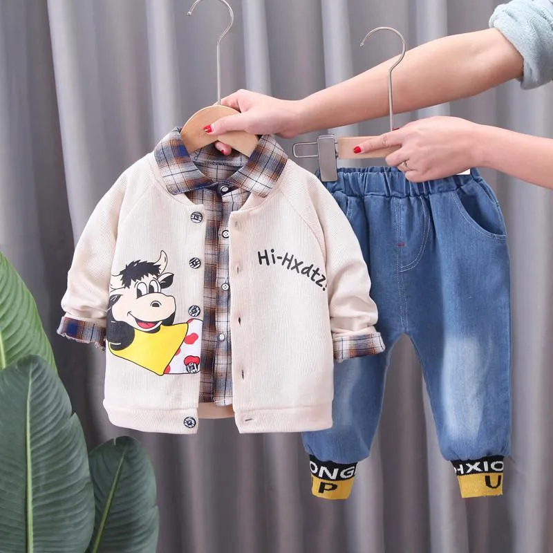 3-piece Coat & Plaid Shirt & Pants for Children Boy