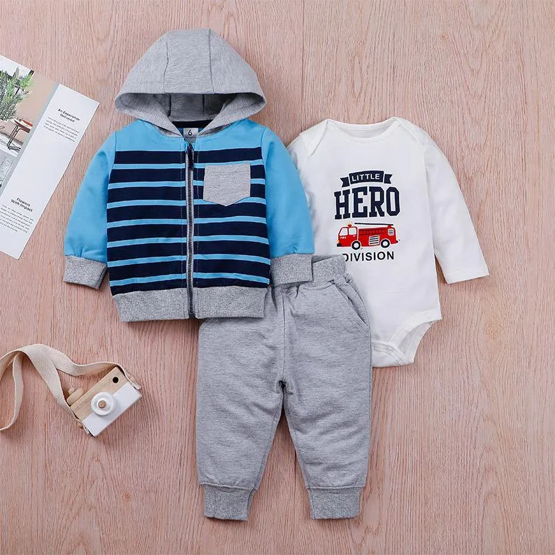 3-piece Stripes Coat & Pants & Romper for Baby Boy