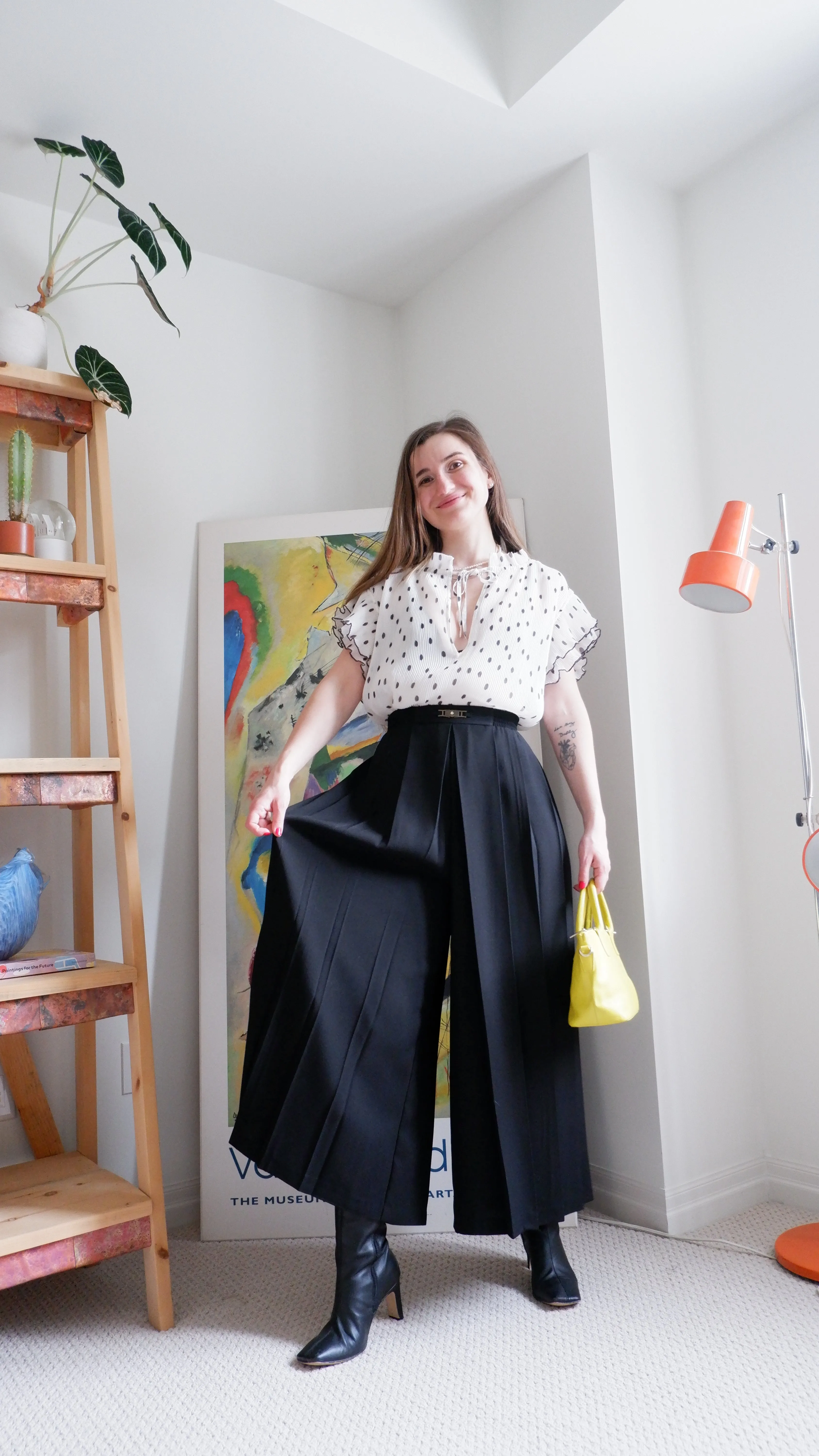 80s Black Pleated Culottes - M/L