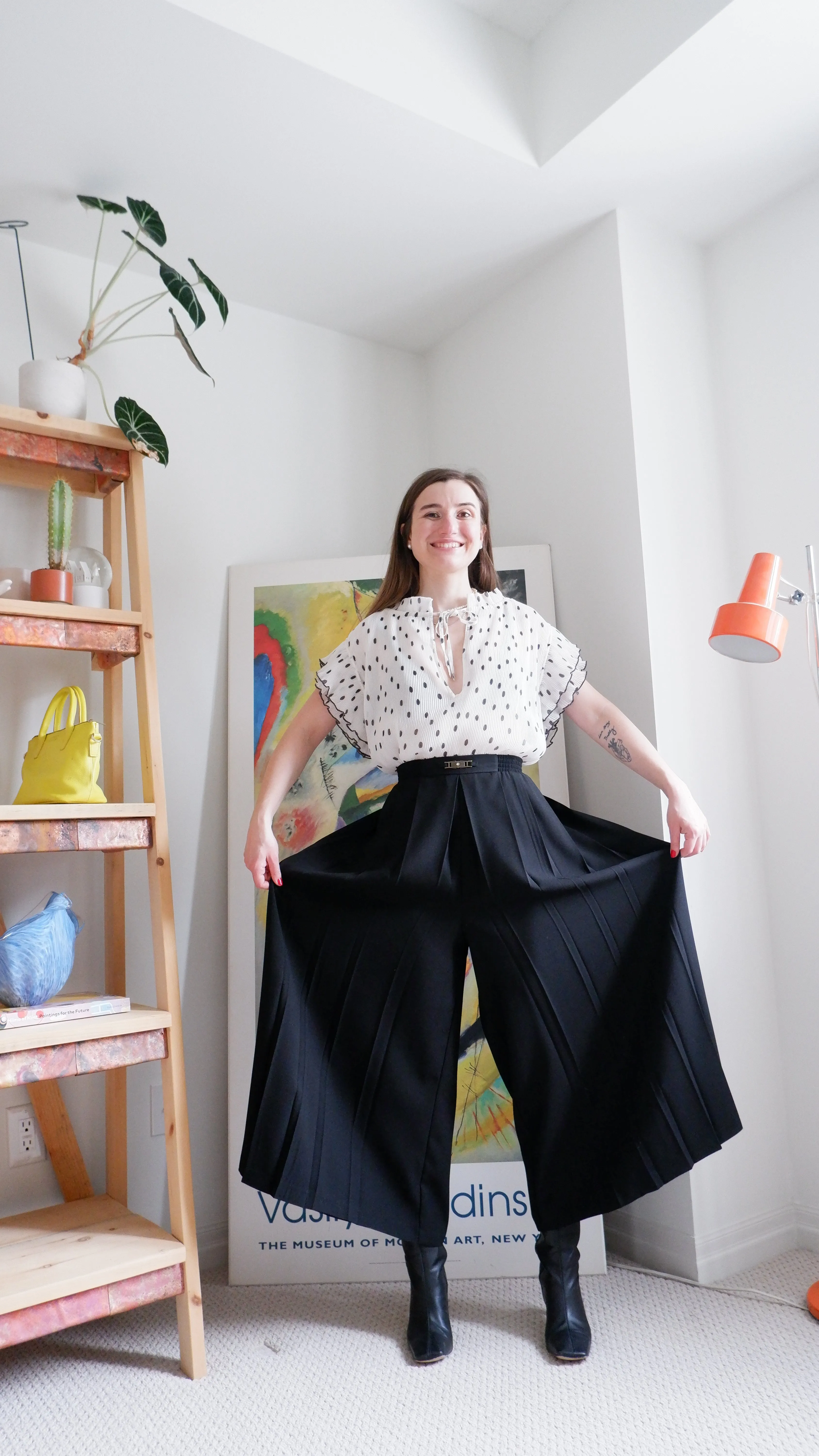 80s Black Pleated Culottes - M/L