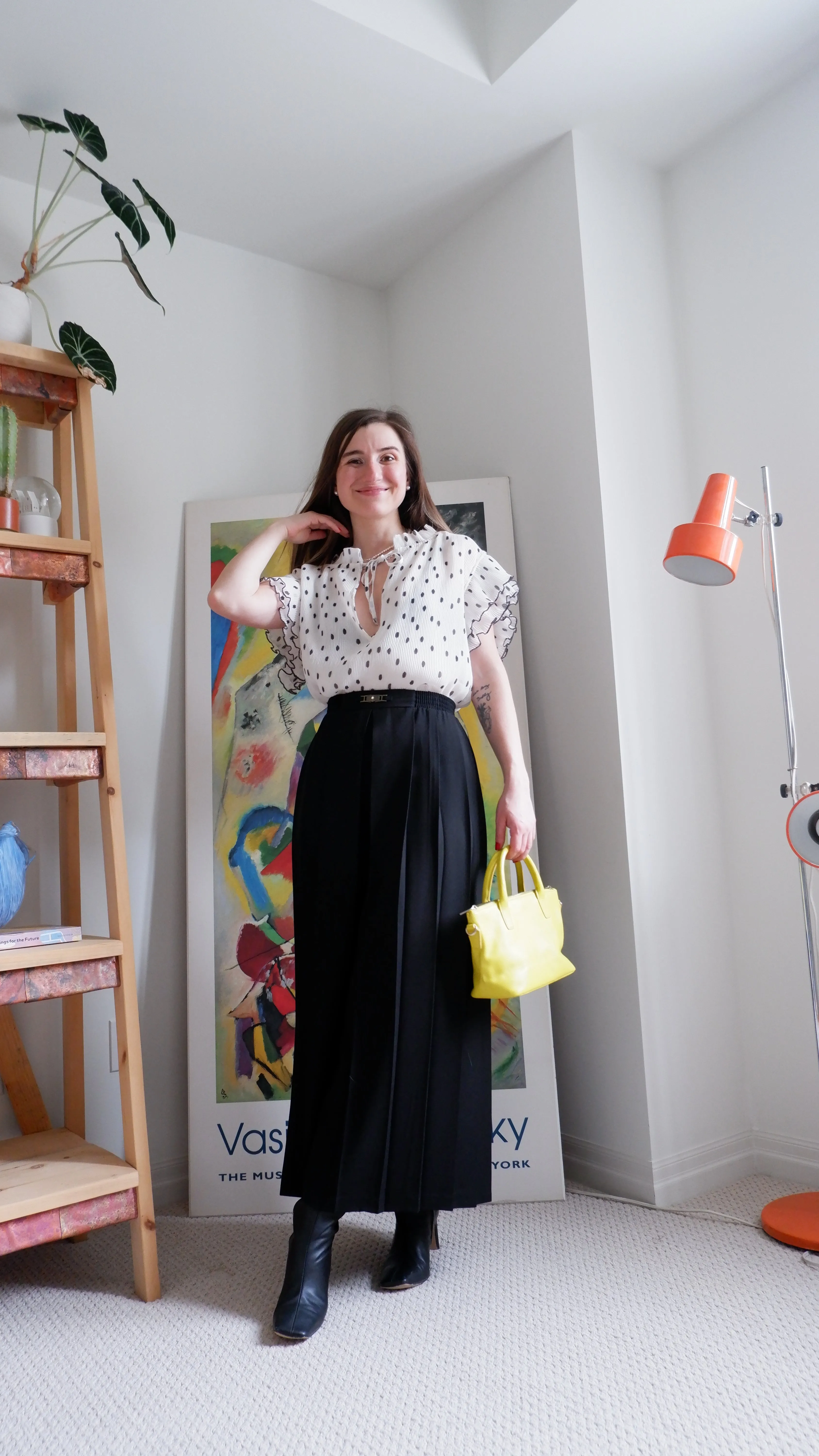 80s Black Pleated Culottes - M/L