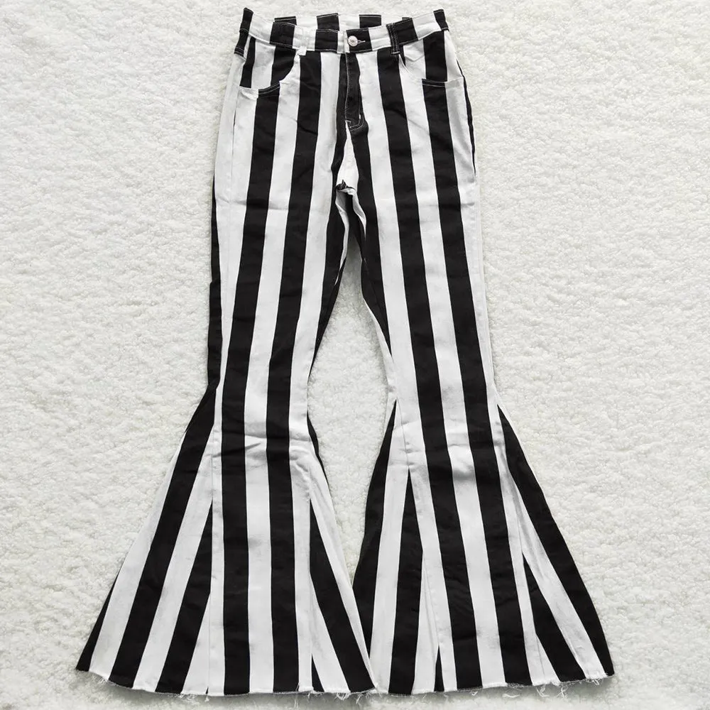 Adult Women Jeans Black Stripes Women Denim Bell Pants Jeans P0121