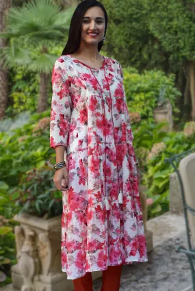 Aira Printed Pure Soft Cotton Tiered Long Tunic Kurta Dress: Regular and Plus Sizes, Made to Order/Customizable