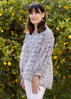 Alya Floral Top Parchment-Blue