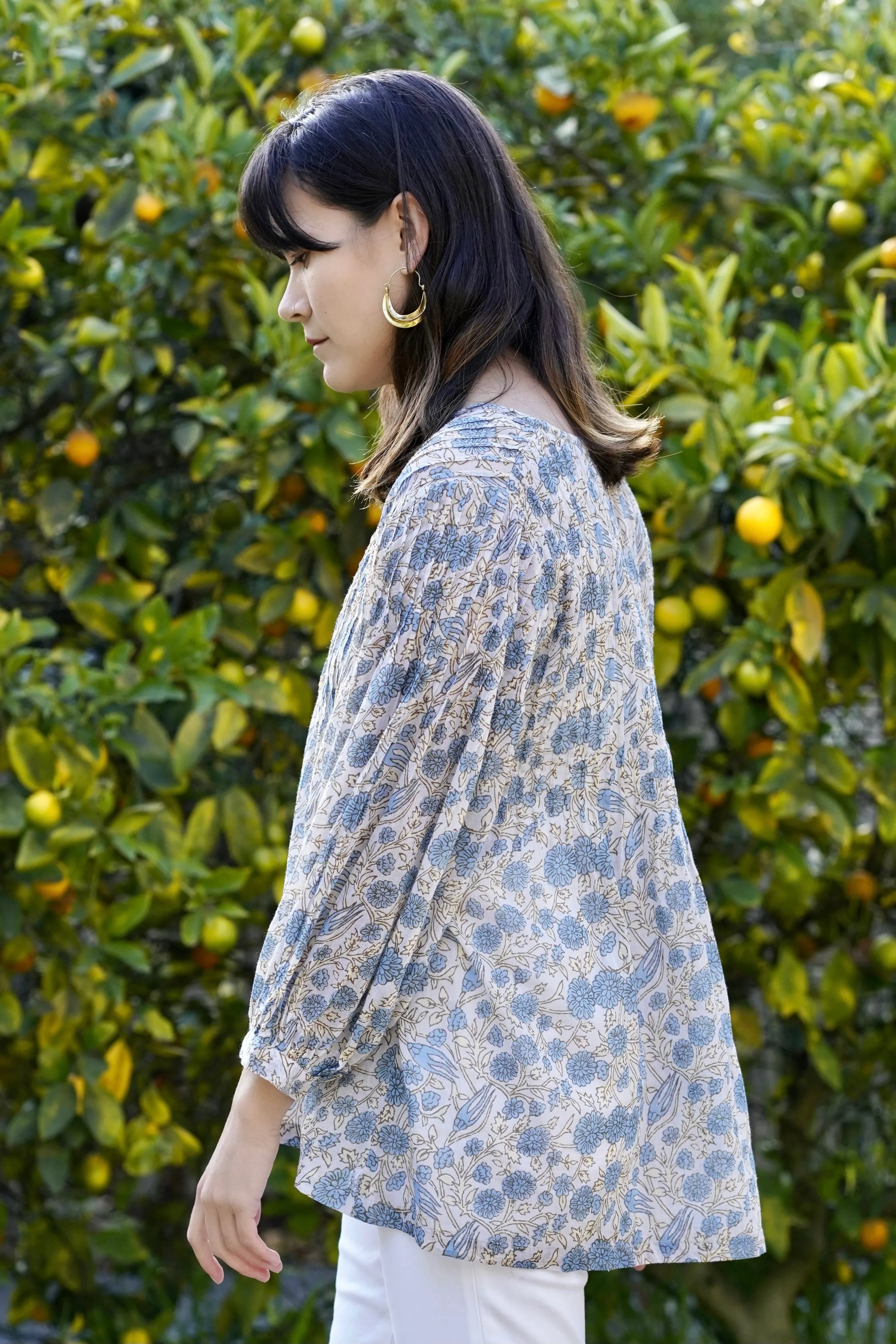 Alya Floral Top Parchment-Blue