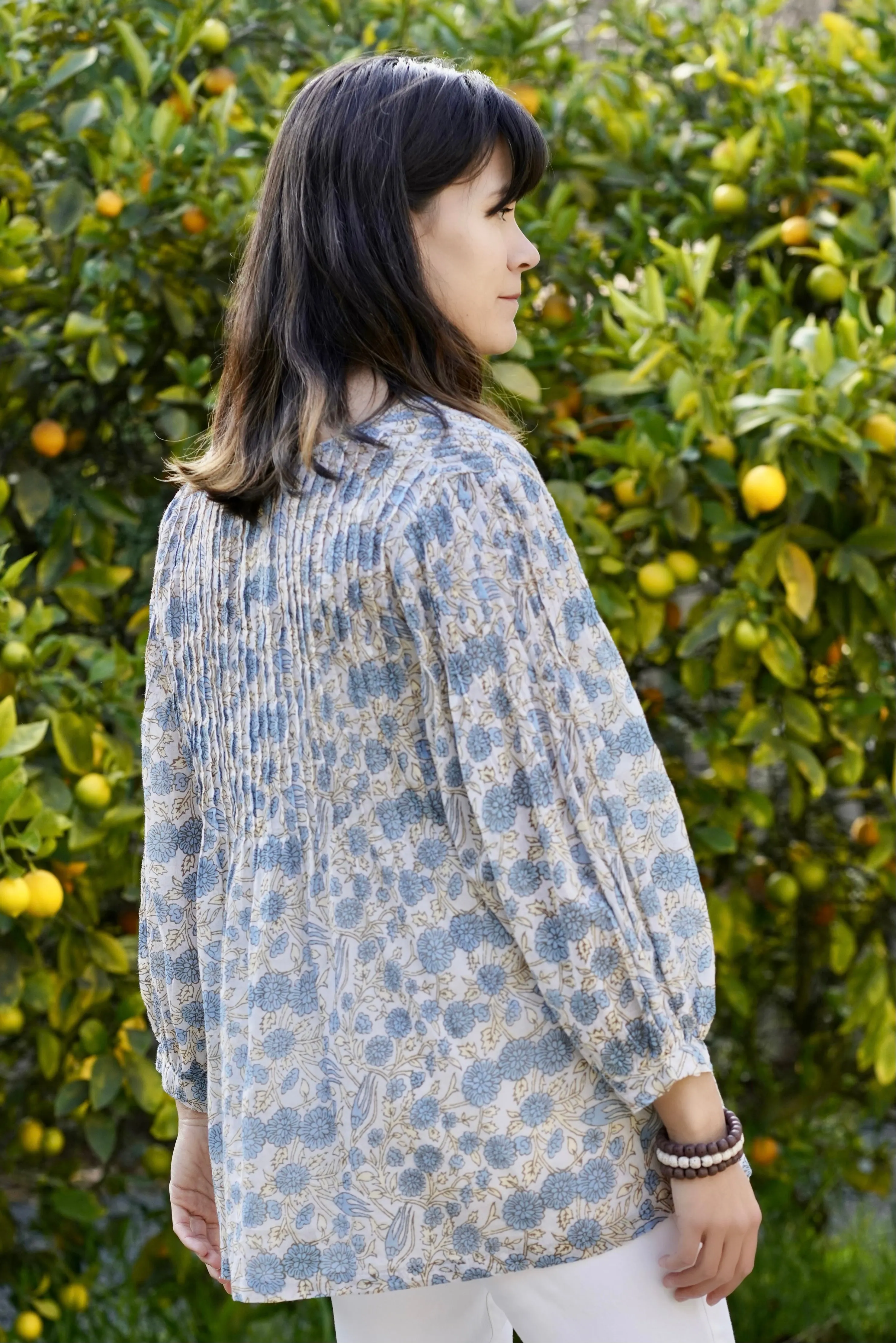 Alya Floral Top Parchment-Blue