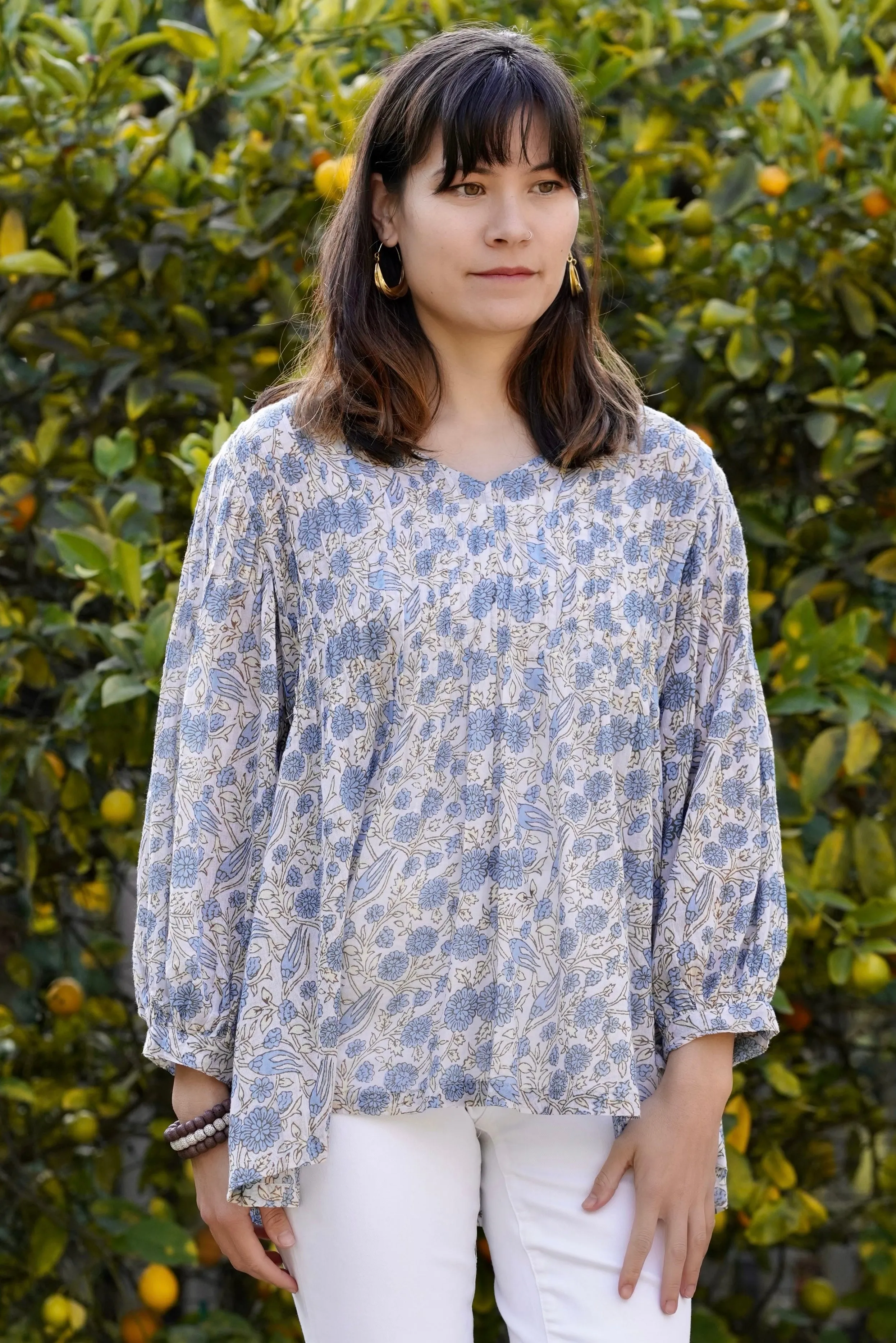 Alya Floral Top Parchment-Blue