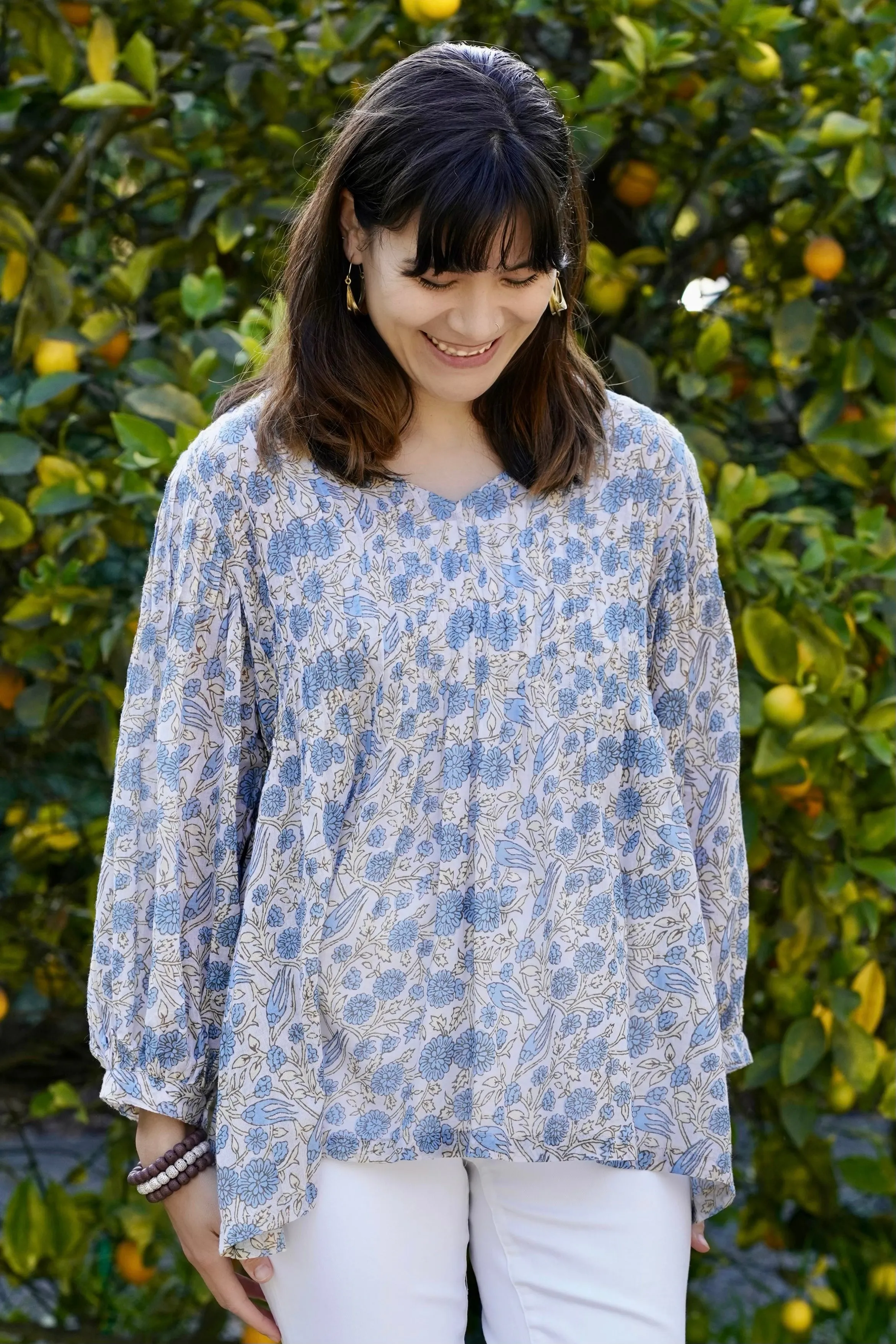 Alya Floral Top Parchment-Blue