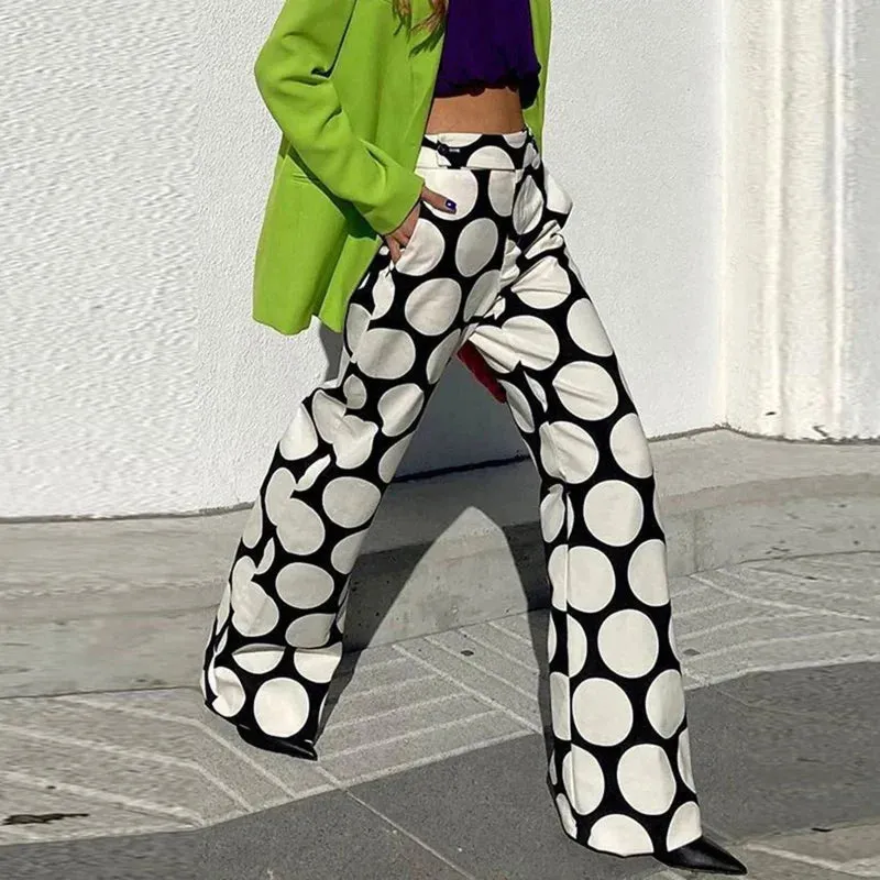 Amozae-2024 Fashion Polka Dot High Waist Straight Pants for Women Spring and Summer Casual Streetwear Full Length Trousers