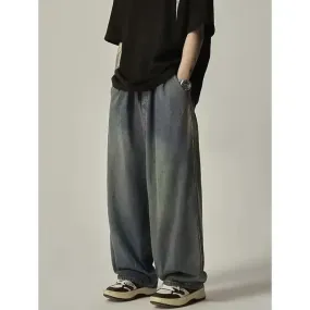 Amozae-Elastic Waist Oversize New Jeans Men's Women's Loose Fit Streetwear Draped Wide Leg Trousers Japanese Style