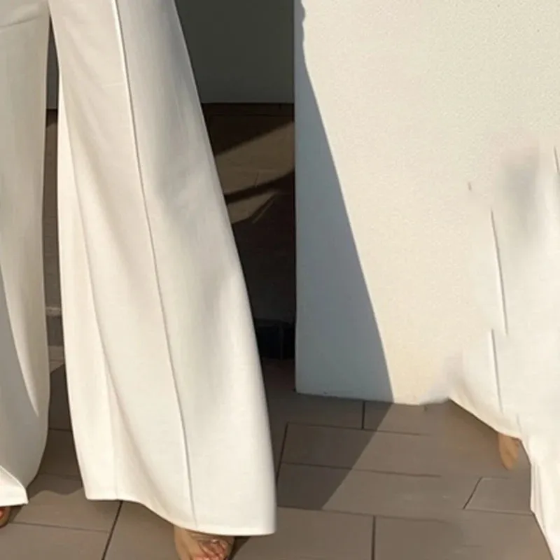 Amozae-Women Solid White Pants Urban Female High Waist Wide Leg Floor Length Trousers Spring Summer Casual Streetwear Bottom