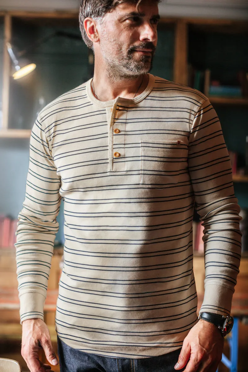 &SONS Clipper Striped Henley Shirt Raw/Navy