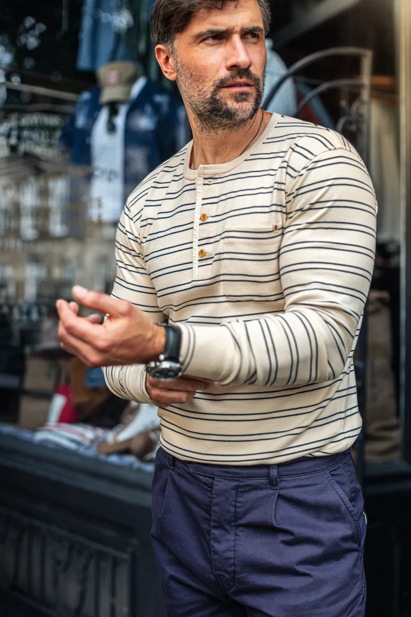 &SONS Clipper Striped Henley Shirt Raw/Navy