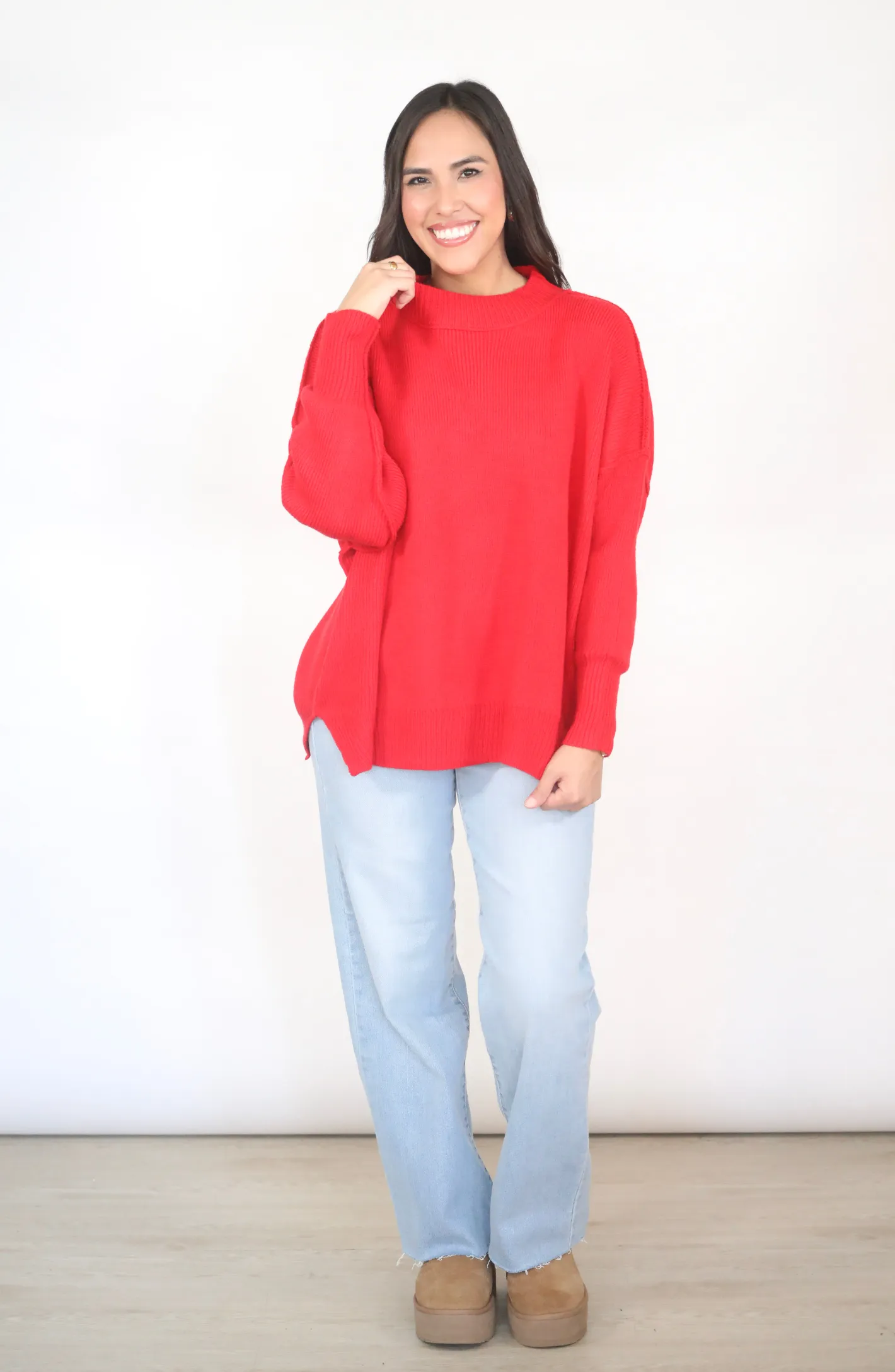 An Eye For You Red Mock Neck Sweater