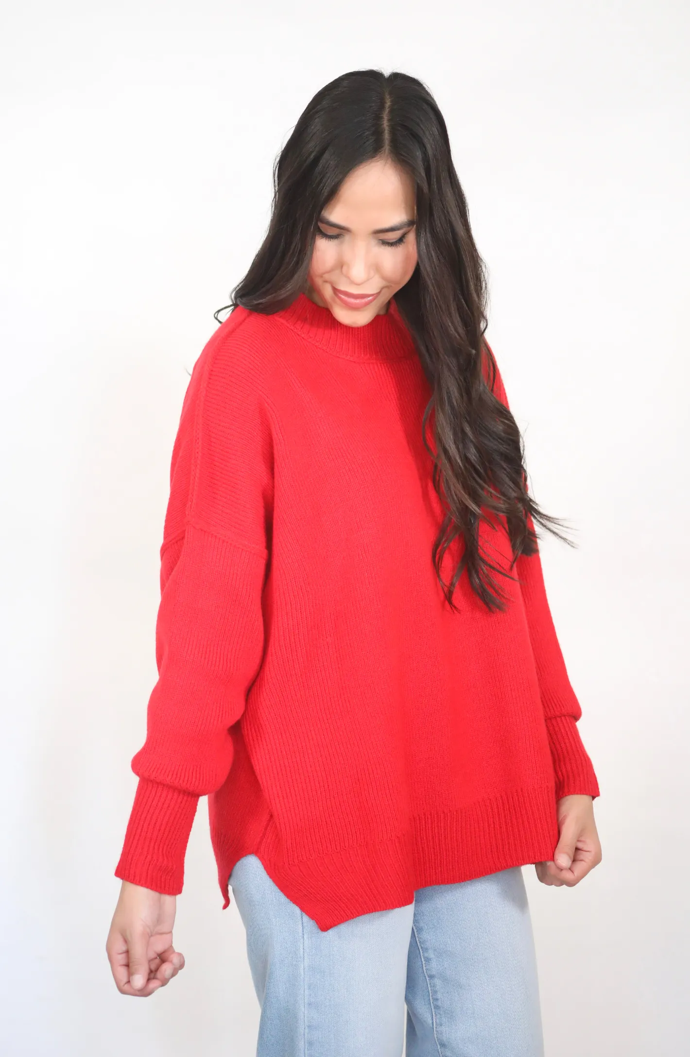 An Eye For You Red Mock Neck Sweater