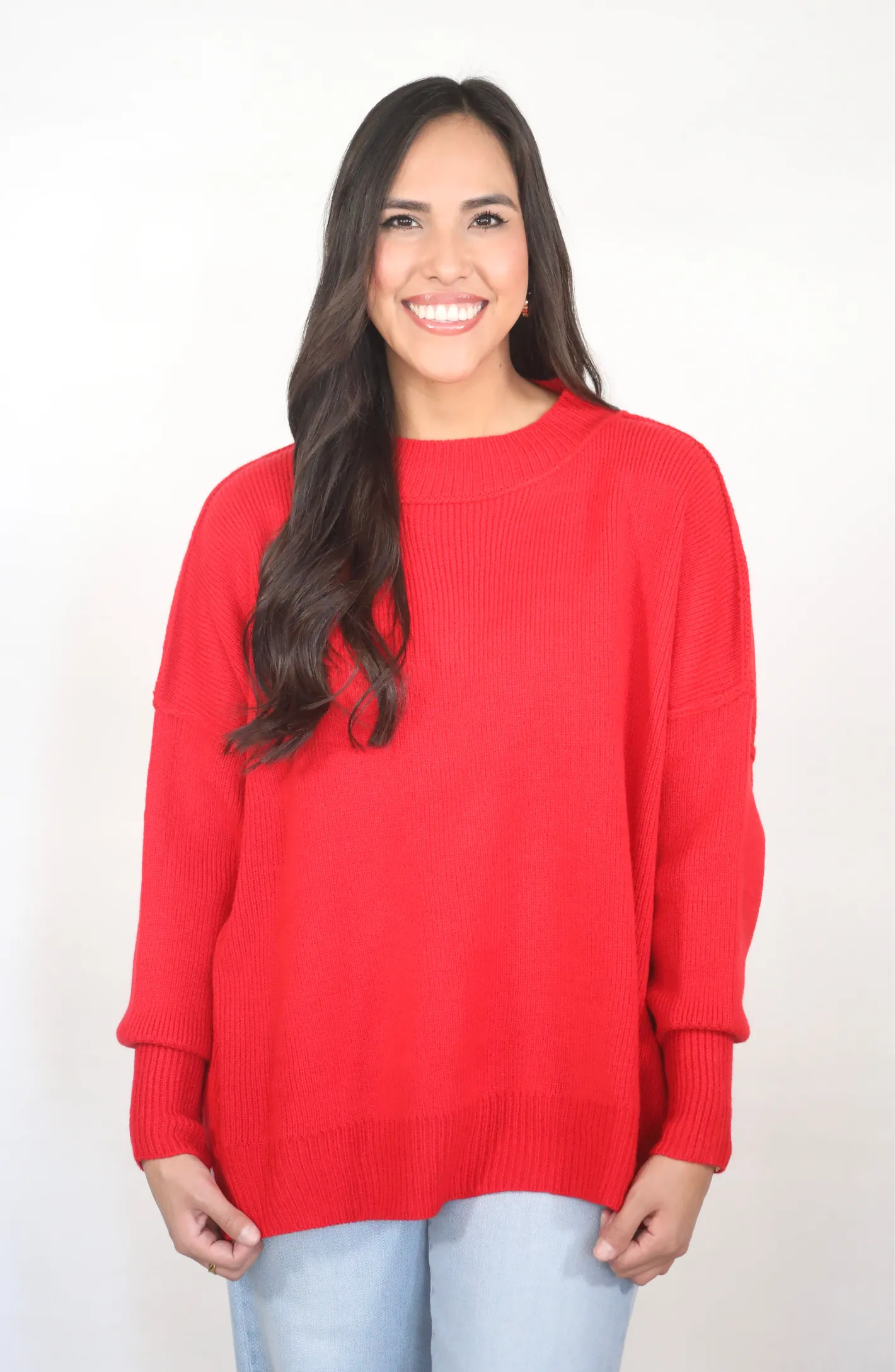 An Eye For You Red Mock Neck Sweater