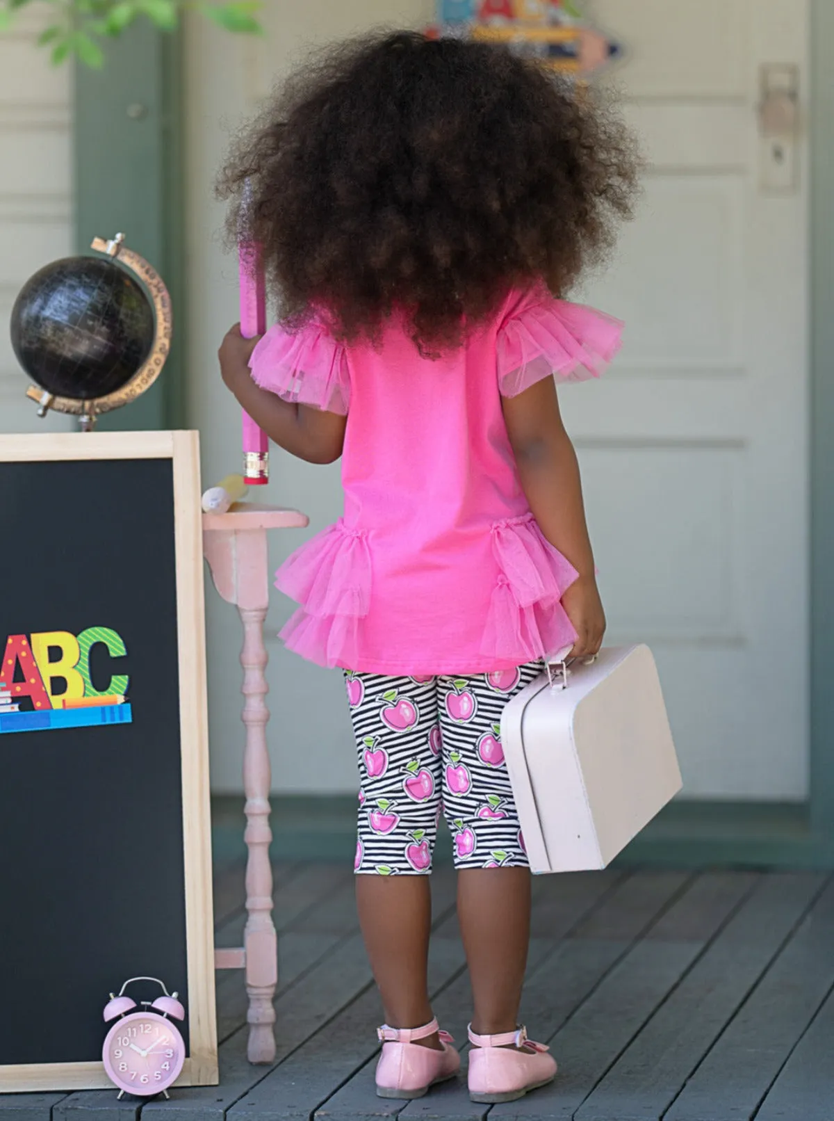 Apple Charm Ruffle Tunic and Striped Legging Set