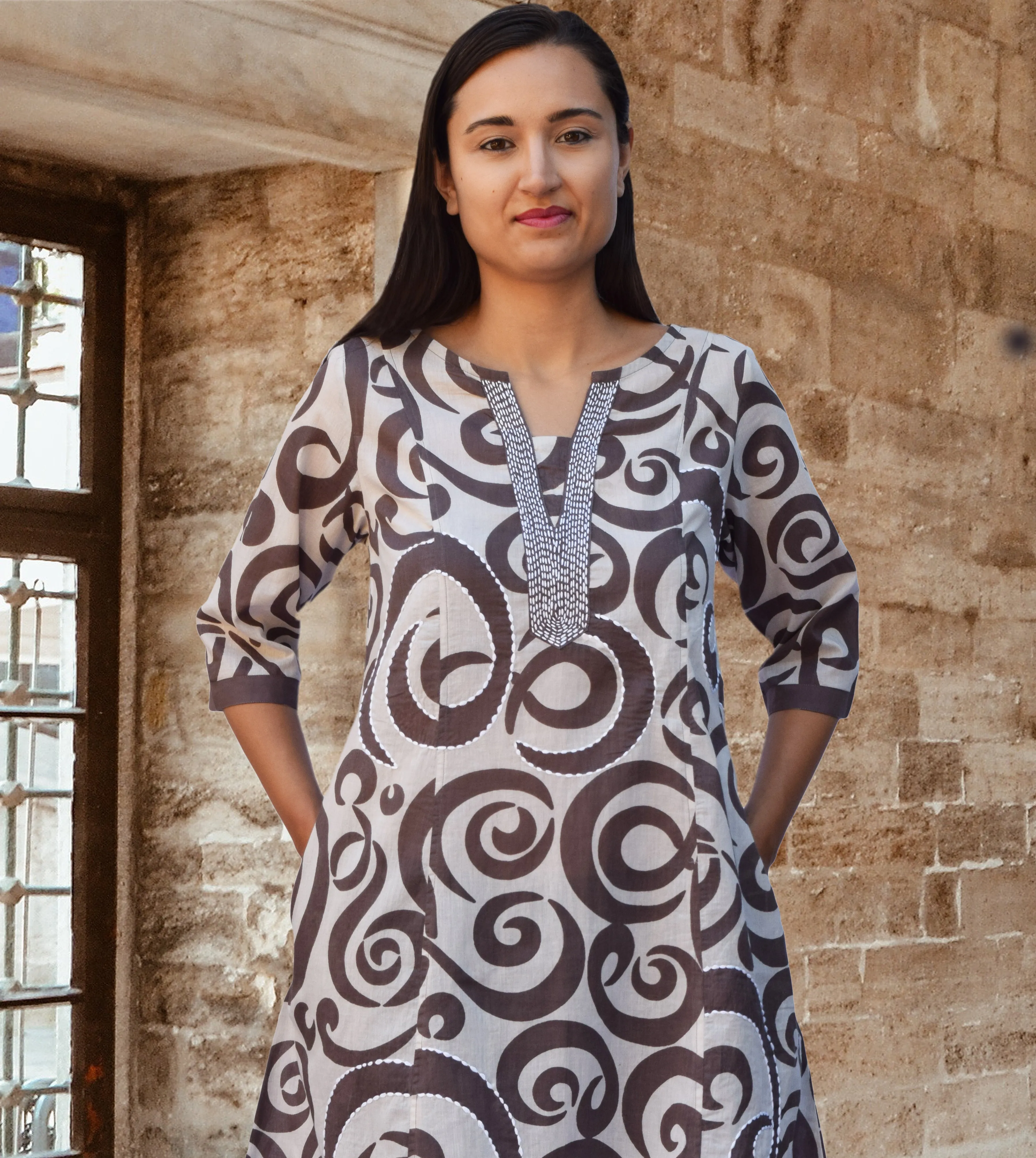 ARAind Printed Pure Cotton Embroidered Long Tunic Kurta Dress: Made to Order