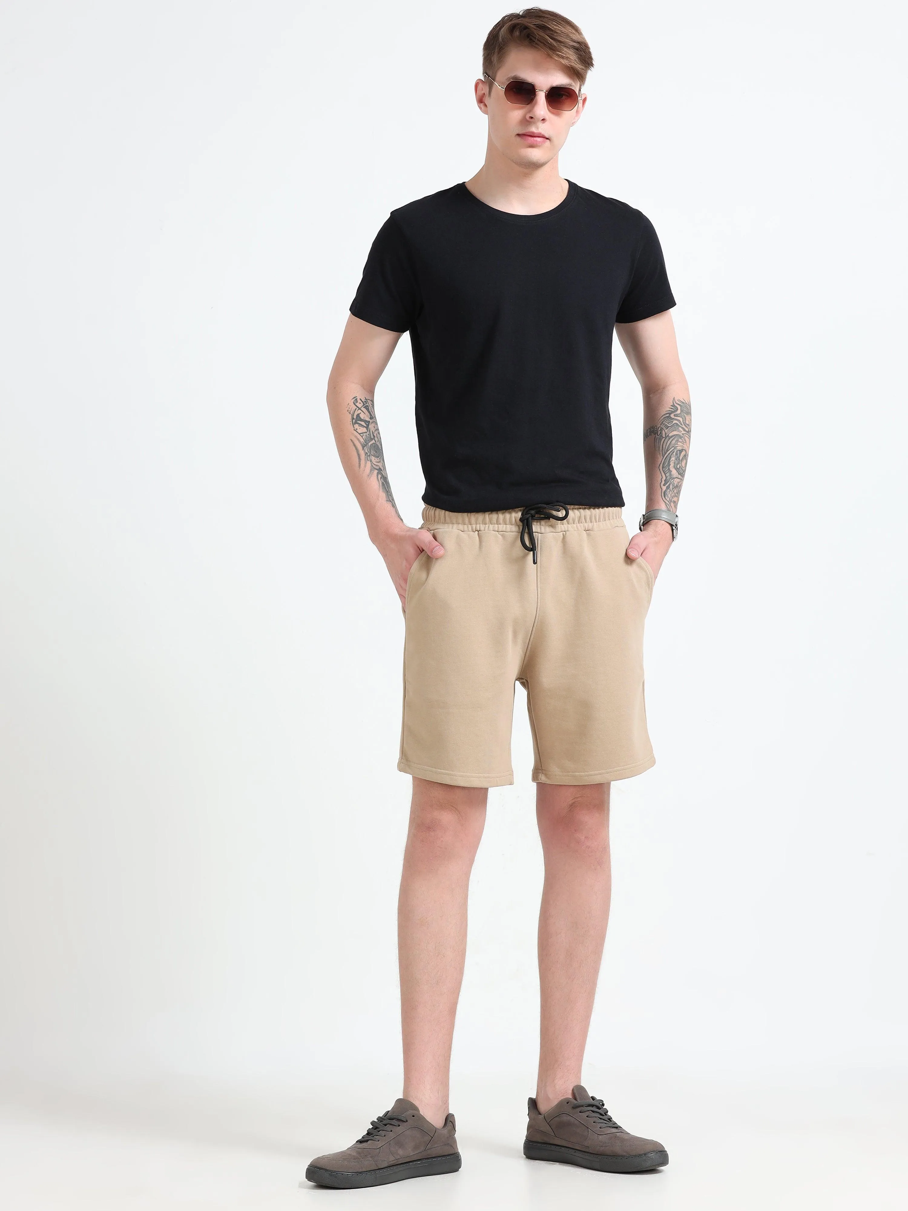 Asheran - Plain Cotton Shorts - Khaki