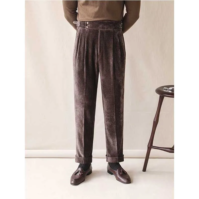 Autumn and Winter Business Corduroy Warm High-waisted Trousers