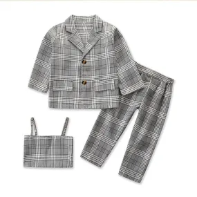 Autumn Girls New Long Sleeve Three-piece Suit Western Style Houndstooth Suit