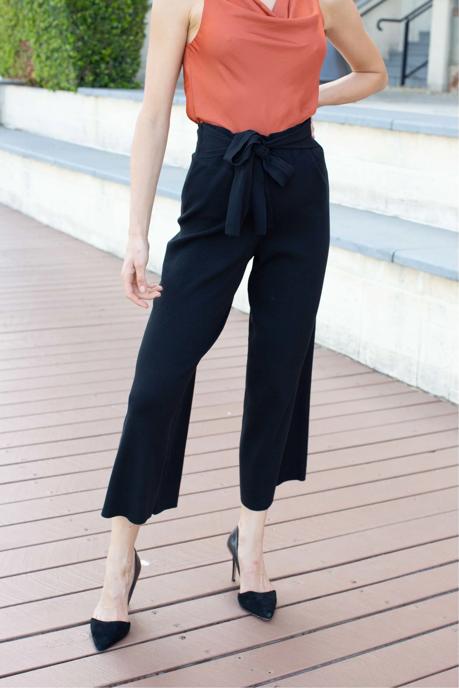 Avril Tie Front Black Culottes