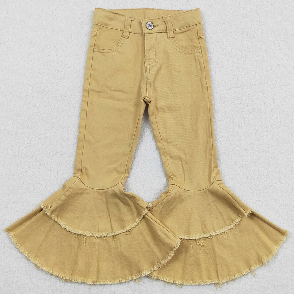 Baby Girls Denim Pants Khaki Double Ruffle Jeans Pants