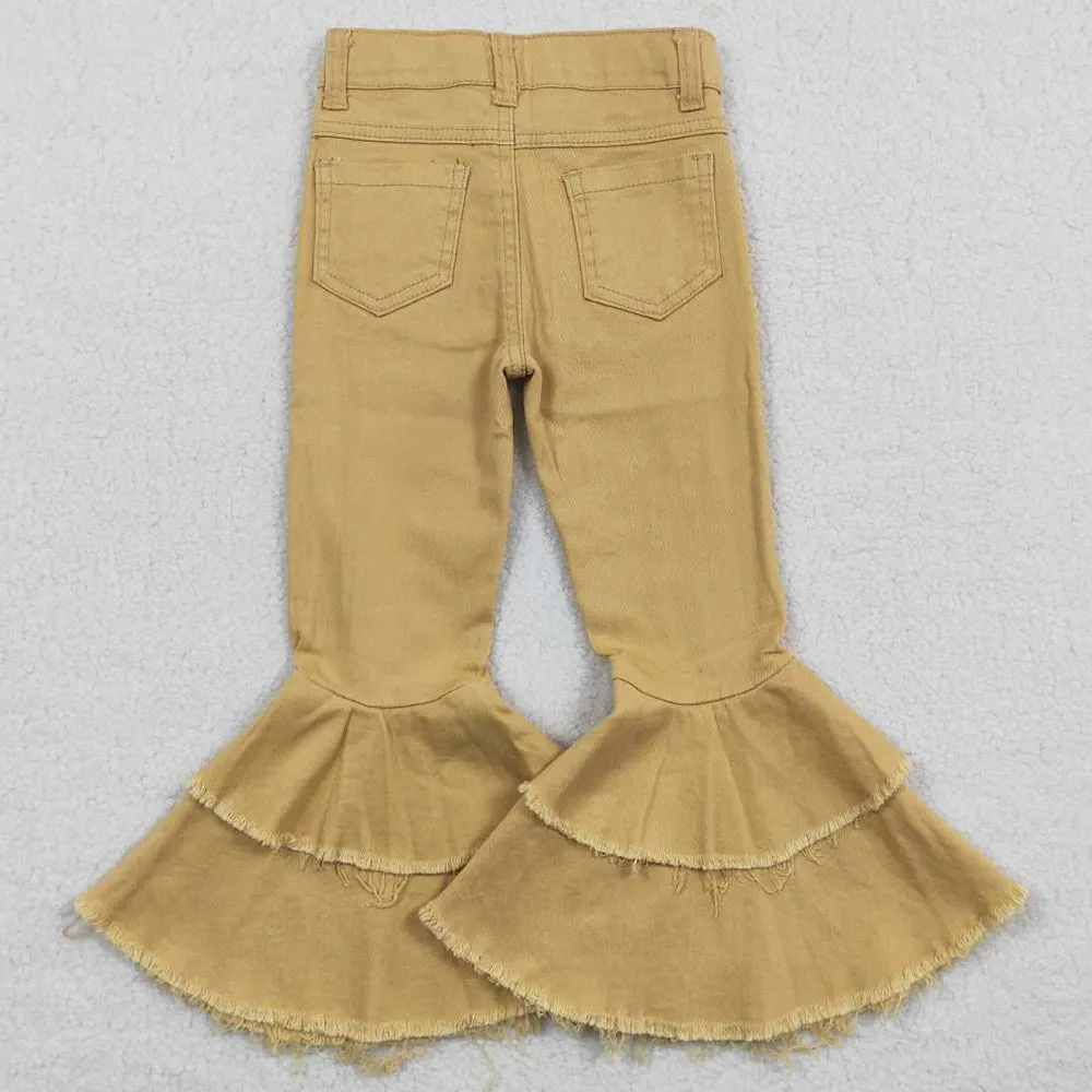 Baby Girls Denim Pants Khaki Double Ruffle Jeans Pants