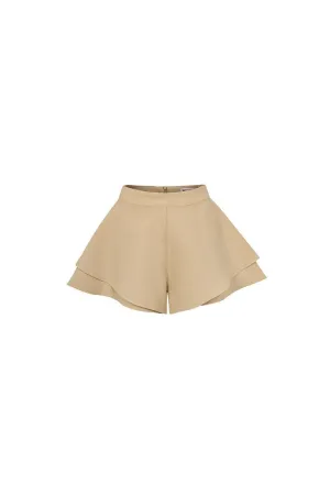 Bae Layered Flared Silk Linen Mini Shorts