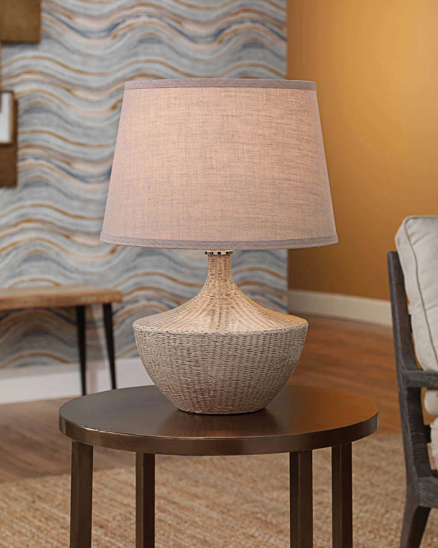 Basketweave Table Lamp Cream/Brown