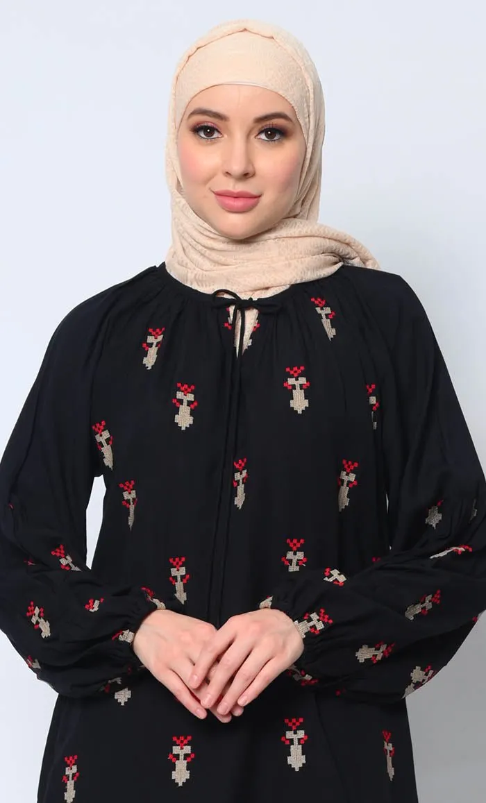 Beautiful Motifs Embroidered Black Tunic with Pockets