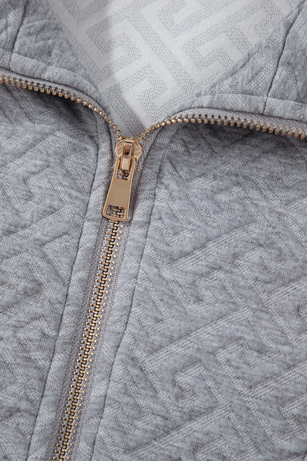 Beige Solid Textured Half Zipper Collared Sweatshirt