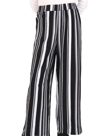 Black And White Geometric Stripe Linen Look Culotte Trouser