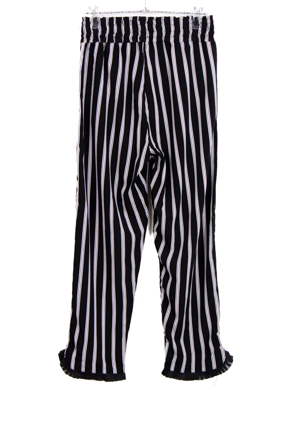 Black and White Stripe Pleat Hem Trousers