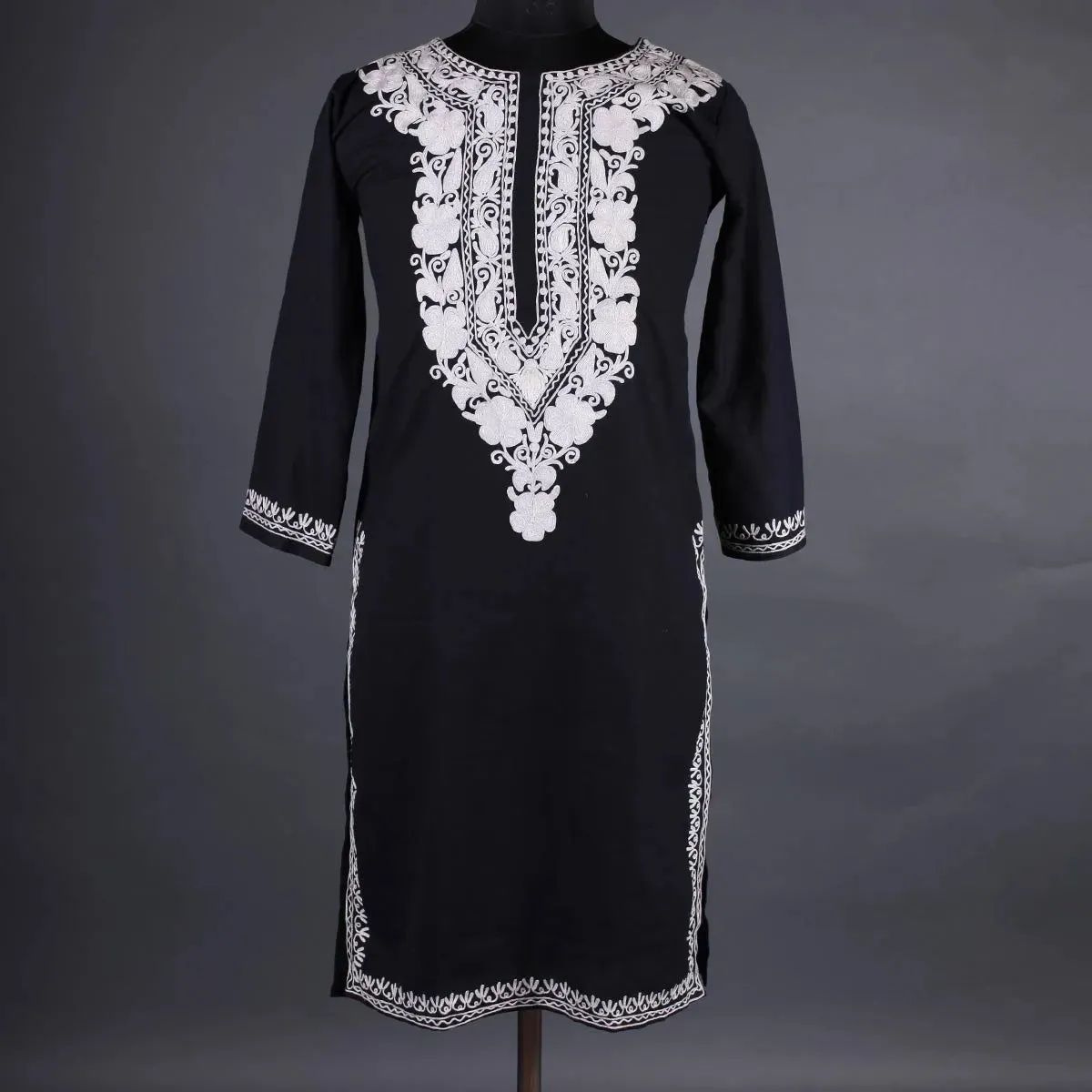 Black Floral White Ari Embroidered Kurti