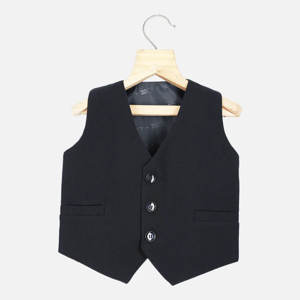 Black Waistcoat Set With White Shirt And Pant