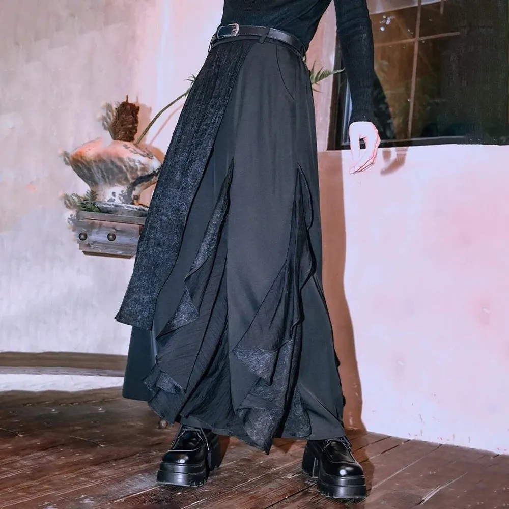 Bonsir Y2k Culottes Layered Dark Gothic Style Hakama Genderless Streetwear Fashion Japanese School Casual Wide Leg Samurai Pants Unisex