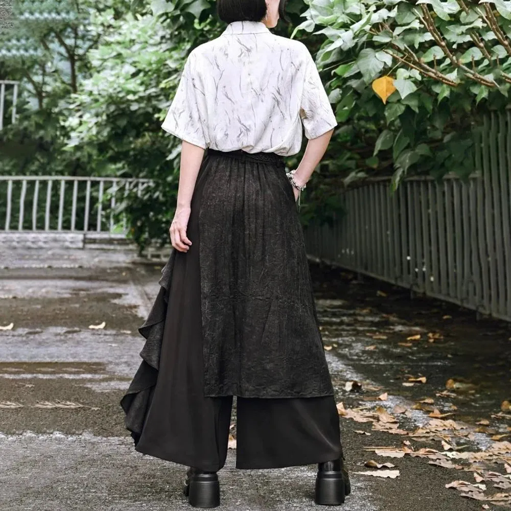 Bonsir Y2k Culottes Layered Dark Gothic Style Hakama Genderless Streetwear Fashion Japanese School Casual Wide Leg Samurai Pants Unisex