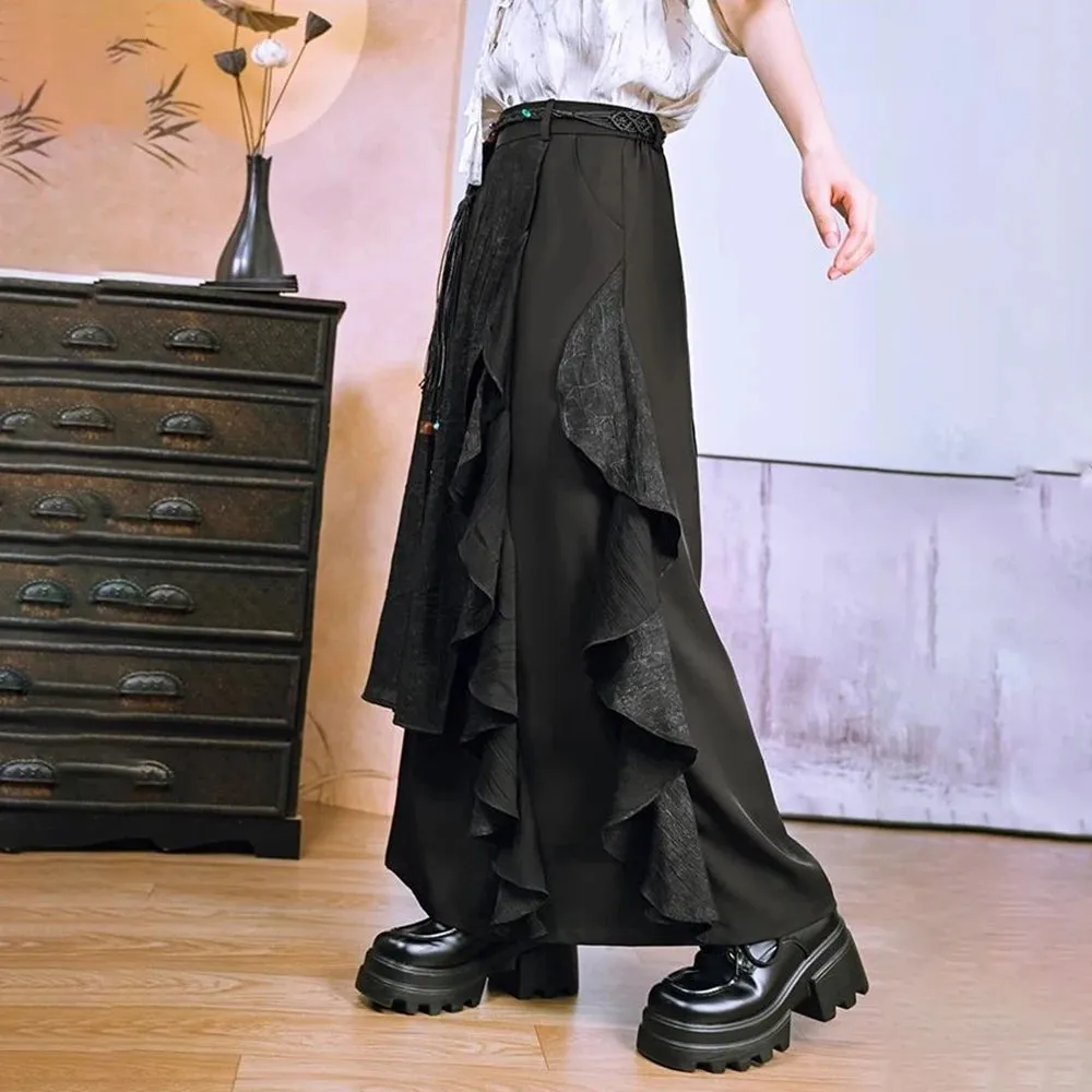 Bonsir Y2k Culottes Layered Dark Gothic Style Hakama Genderless Streetwear Fashion Japanese School Casual Wide Leg Samurai Pants Unisex