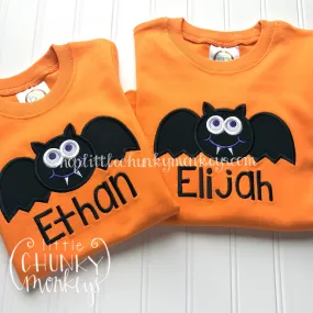 Boy Shirt - Boy Halloween Shirt - Personalized Bat Applique on Orange Shirt