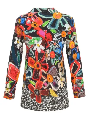 BRIGHT FLORAL BUTTON COLLAR TOP