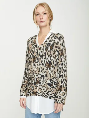 Brochu Walker - Printed Layered V-Neck in Leopard Combo