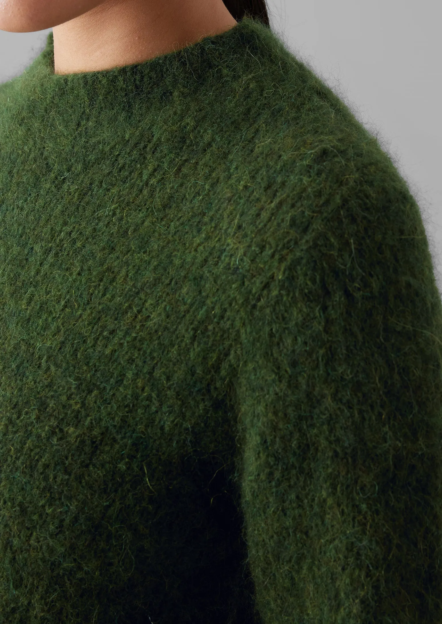 Brushed Alpaca High Neck Sweater | Moss Green