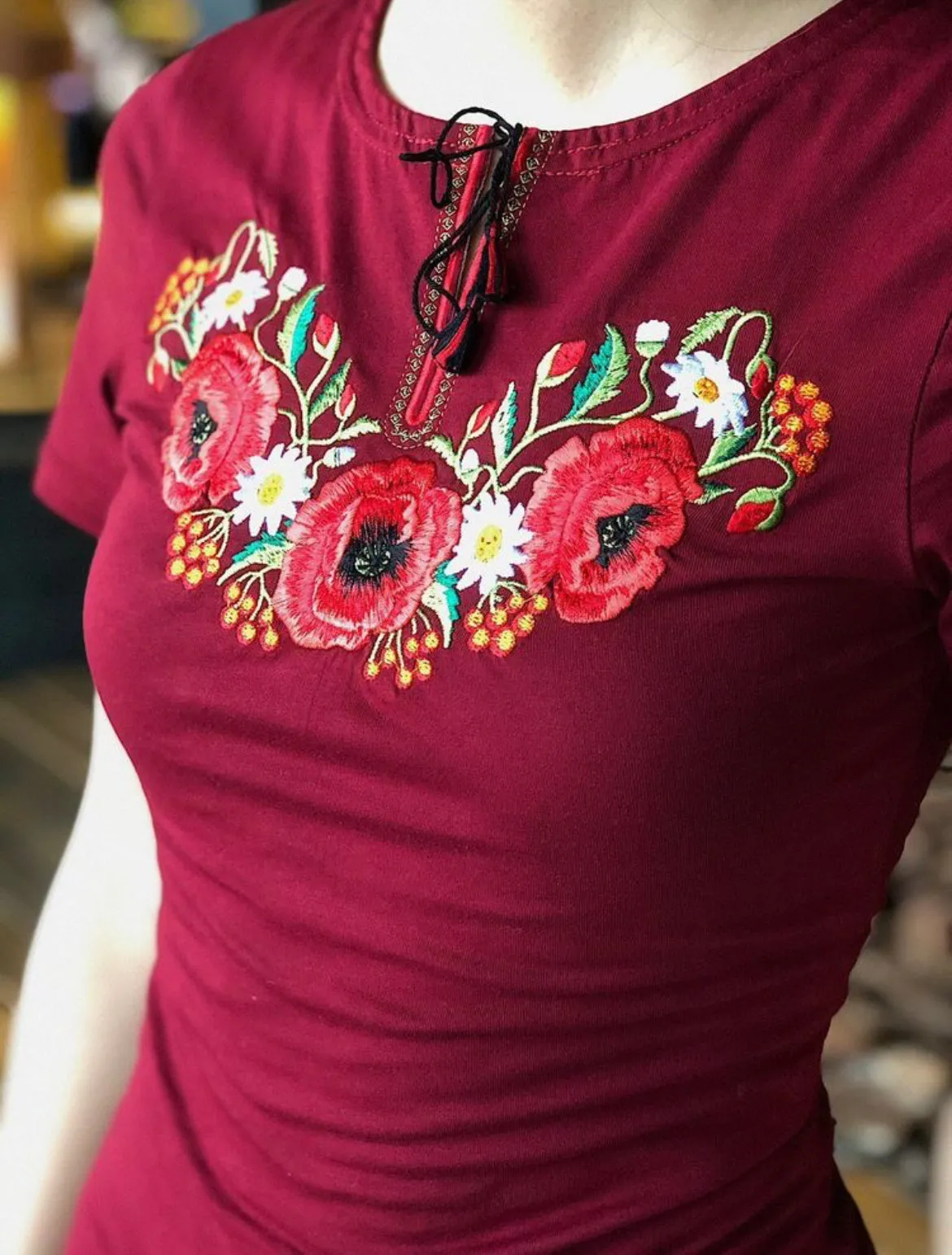 Burgundy T-Shirt “Poppies”