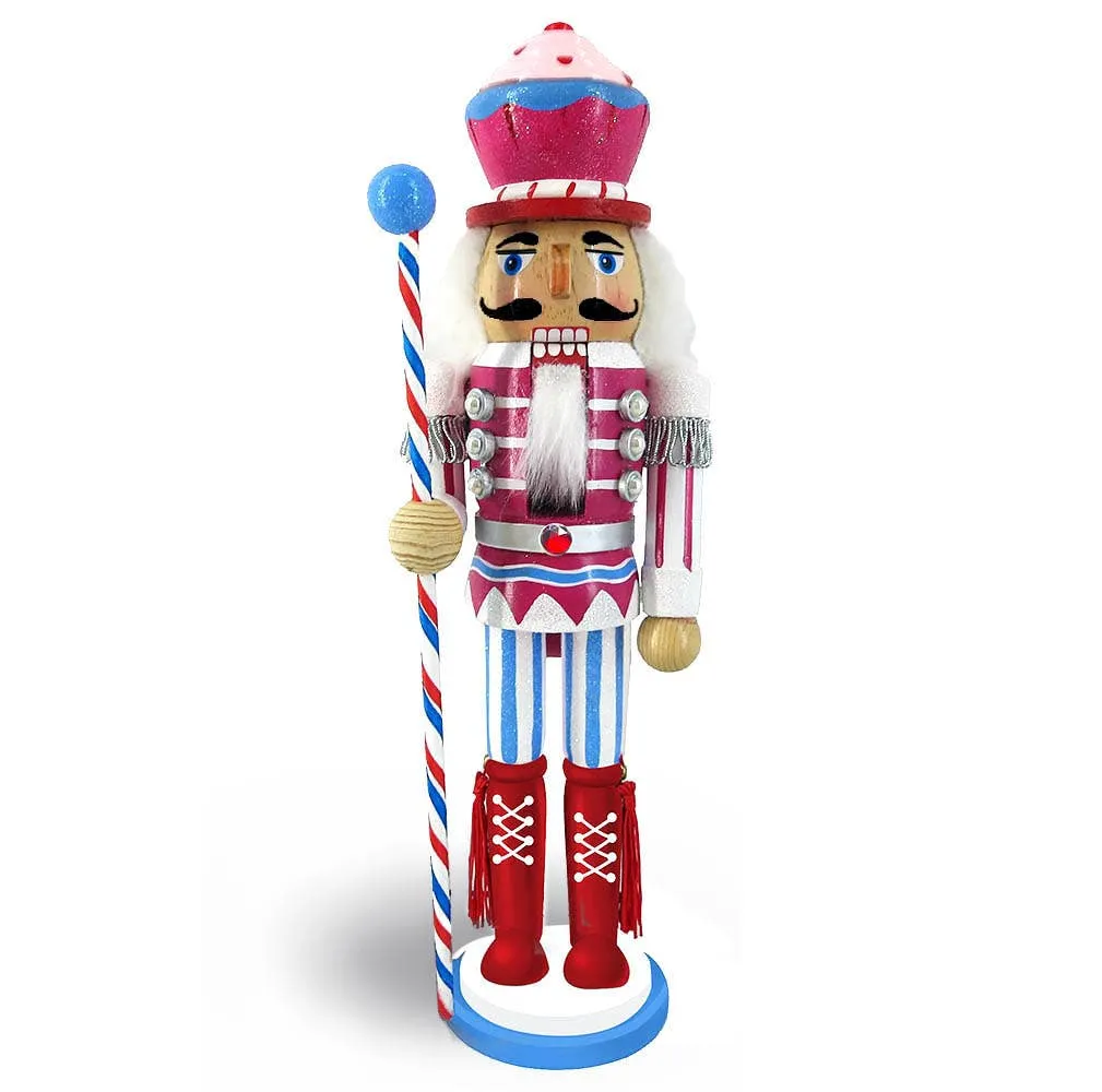 Candy Cane Nutcracker Pink and Teal with Cupcake Hat 12 inch