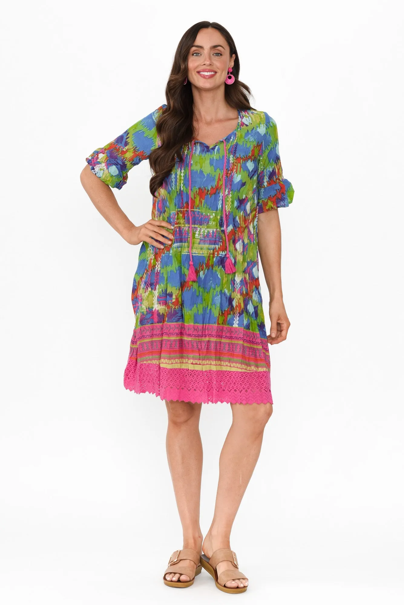 Cayman Green Abstract Cotton Tunic Dress